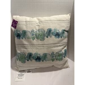 Throw Pillow Watercolor Print, Neutral Blues and Greens, 18x18 NEW